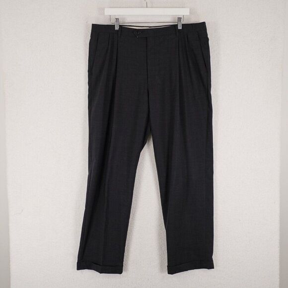 Hart Schaffner Marx Wool Charcoal‎ Gray Pleated Cuff High Rise Dress Pants 39/31 - Picture 1 of 7